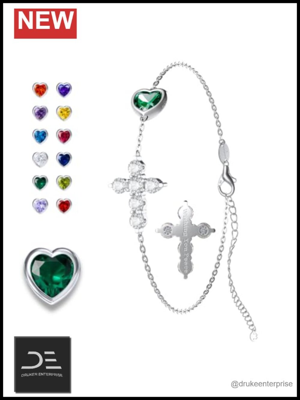 Moissanite Cross Bracelet 18K White Gold Plated 925 Sterling Silver Adjustable